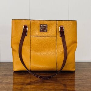 Dooney & Bourke Lexington collection Mustard & Brown Pebbled Leather Tote